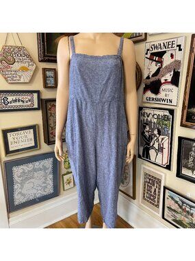 Old Navy Plus Size Womens Linen Rayon Blue Chambray Jumpsuit Size 3X